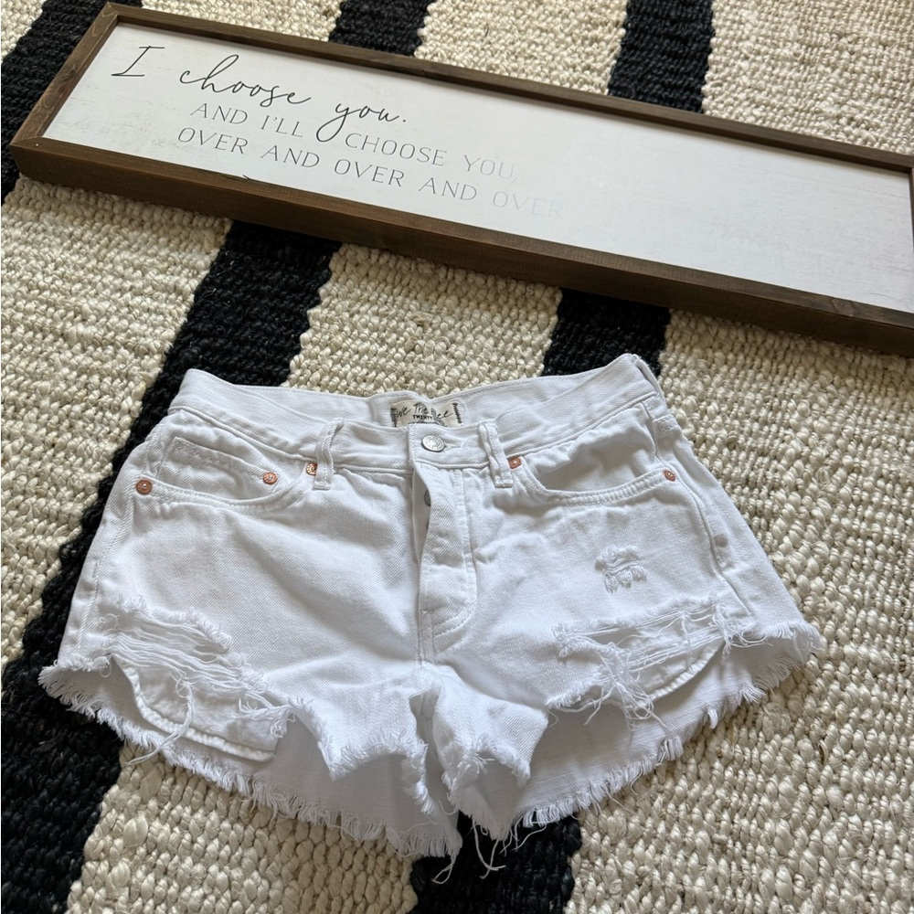 We The Free White Distressed Jean Shorts